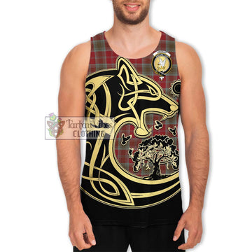Lindsay Weathered Tartan Men's Tank Top with Family Crest Celtic Wolf Style