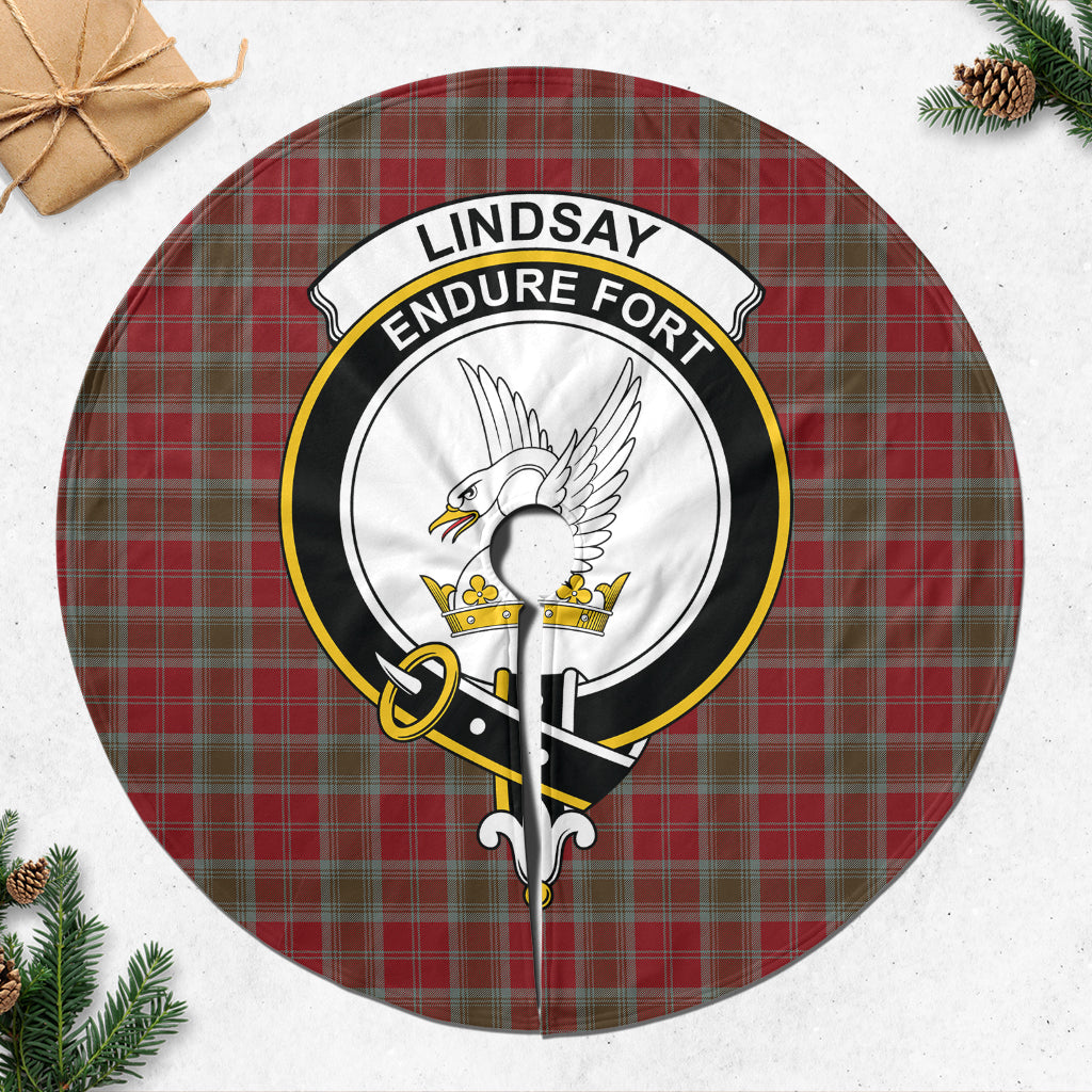 Lindsay Weathered Tartan Christmas Tree Skirt with Family Crest - Tartanvibesclothing