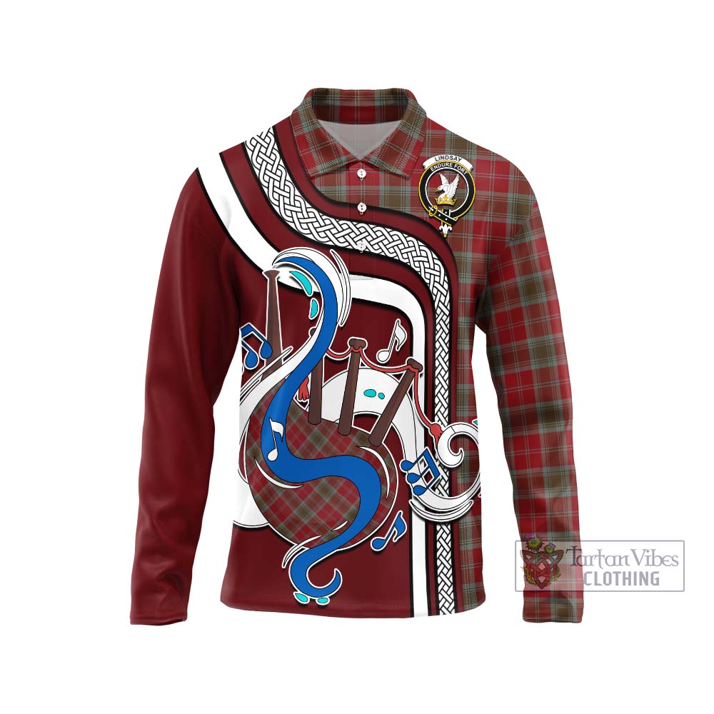 Tartan Vibes Clothing Lindsay Weathered Tartan Long Sleeve Polo Shirt with Epic Bagpipe Style