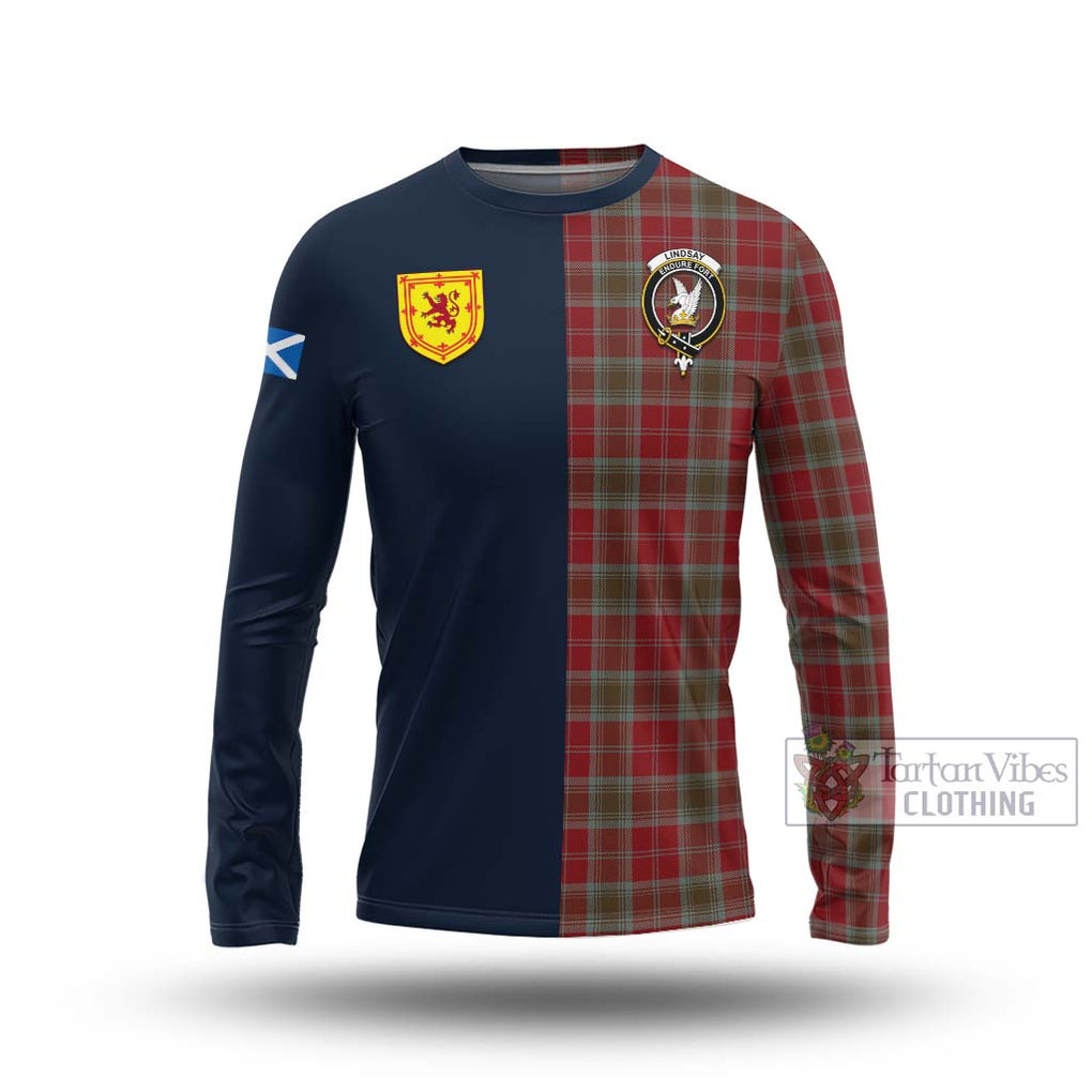 Tartan Vibes Clothing Lindsay Weathered Tartan Long Sleeve T-Shirt with Scottish Lion Royal Arm Half Style