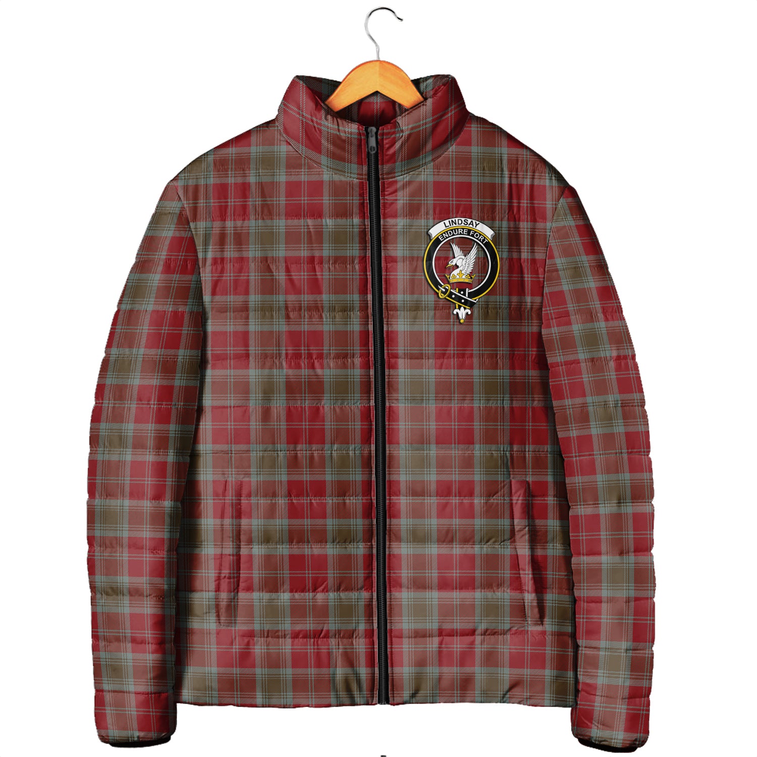 Lindsay Weathered Tartan Padded Jacket with Family Crest Men's Padded Jacket - Tartan Vibes Clothing