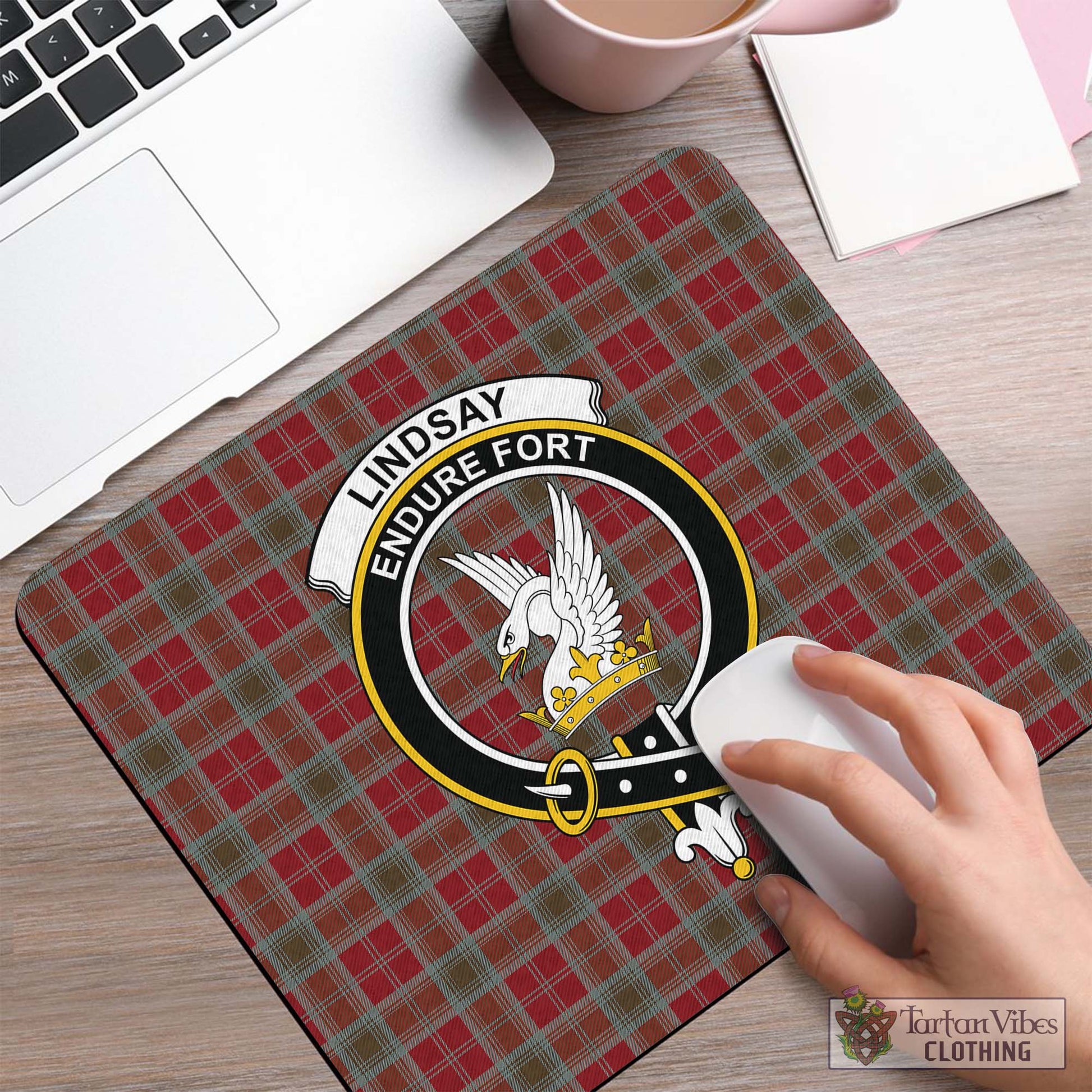 Tartan Vibes Clothing Lindsay Weathered Tartan Mouse Pad with Family Crest