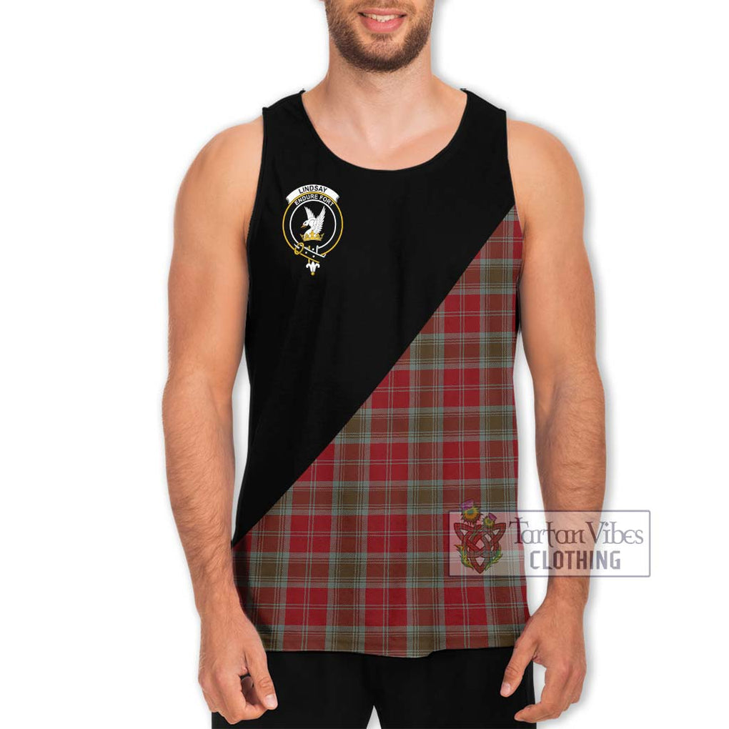 Lindsay Weathered Tartan Men's Tank Top with Family Crest and Military Logo Style Men - Tartanvibesclothing Shop