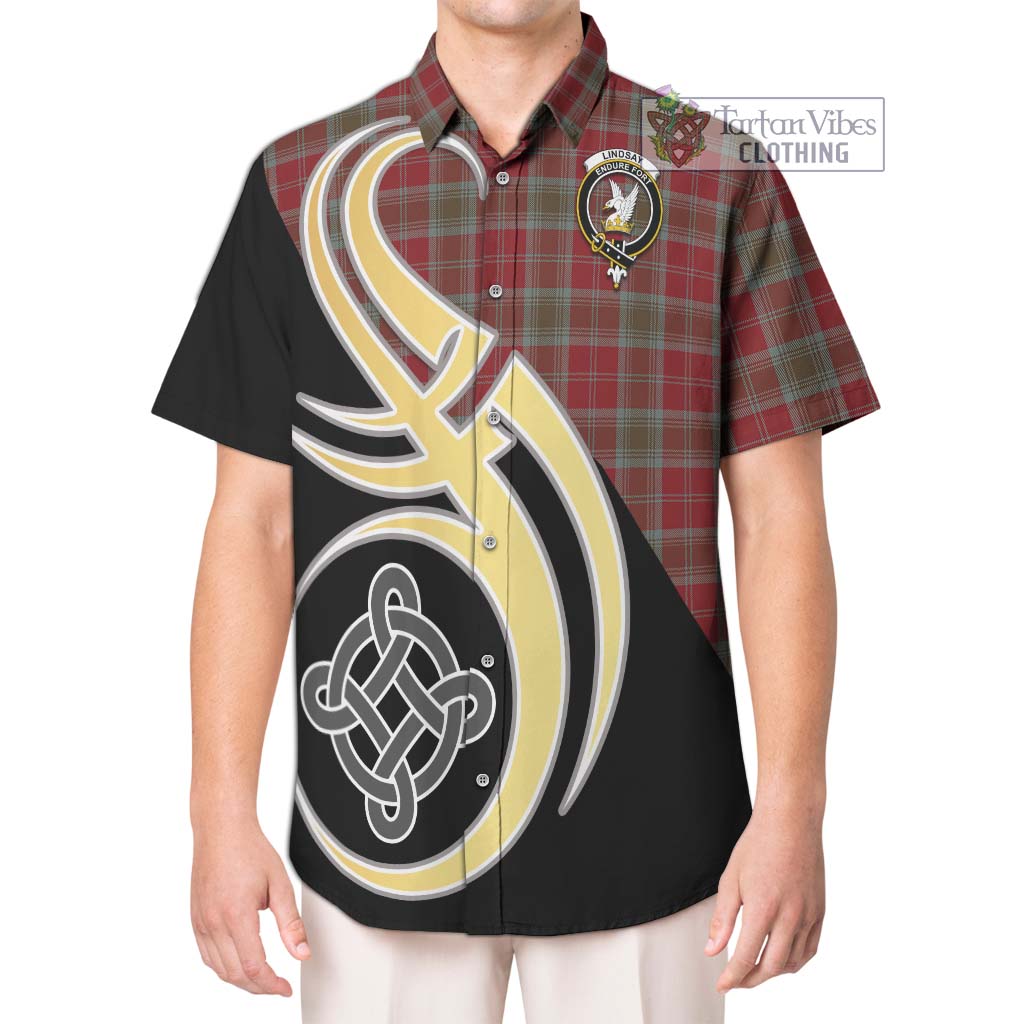 Lindsay Weathered Tartan Short Sleeve Button Shirt with Family Crest and Celtic Symbol Style Kid - Tartan Vibes Clothing