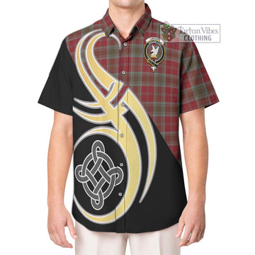 Lindsay Weathered Tartan Short Sleeve Button Shirt with Family Crest and Celtic Symbol Style