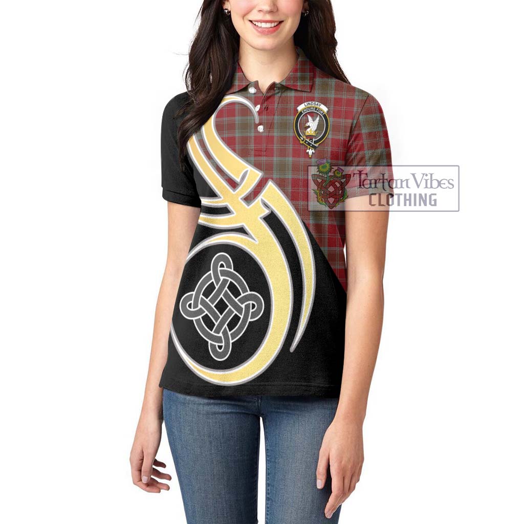 Tartan Vibes Clothing Lindsay Weathered Tartan Women's Polo Shirt with Family Crest and Celtic Symbol Style