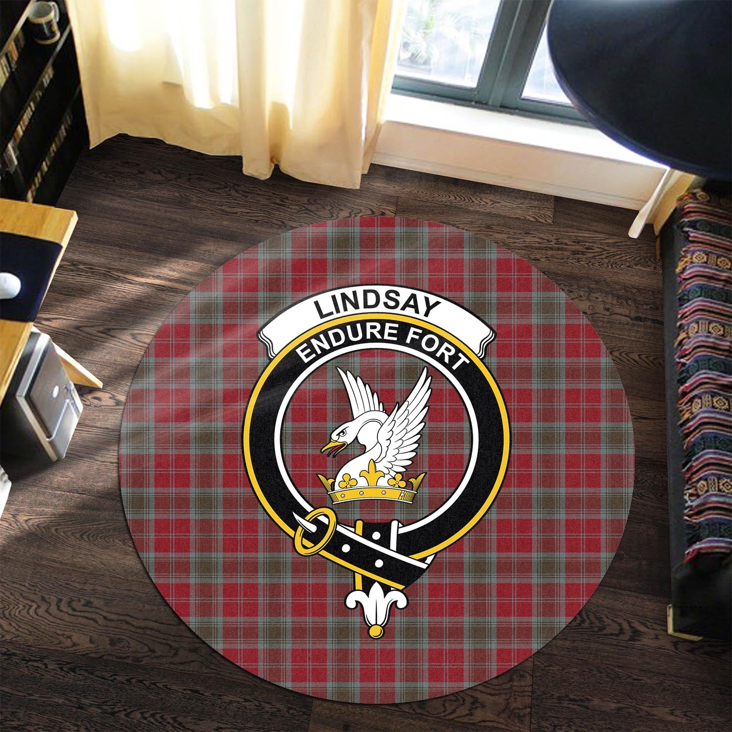 lindsay-weathered-tartan-round-rug-with-family-crest