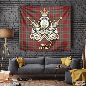 Lindsay Weathered Tartan Tapestry with Clan Crest and the Golden Sword of Courageous Legacy