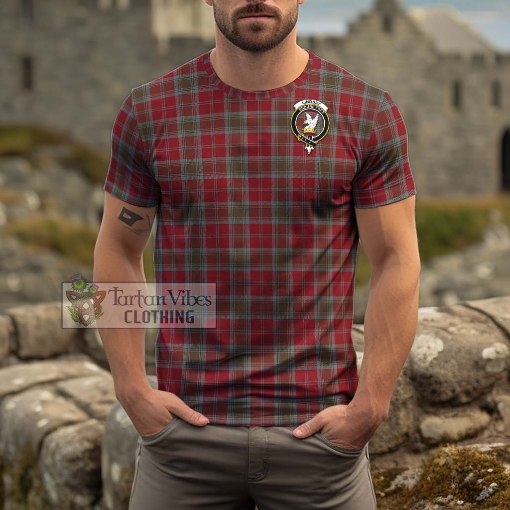 Tartan Vibes Clothing Lindsay Weathered Tartan Cotton T-Shirt with Family Crest
