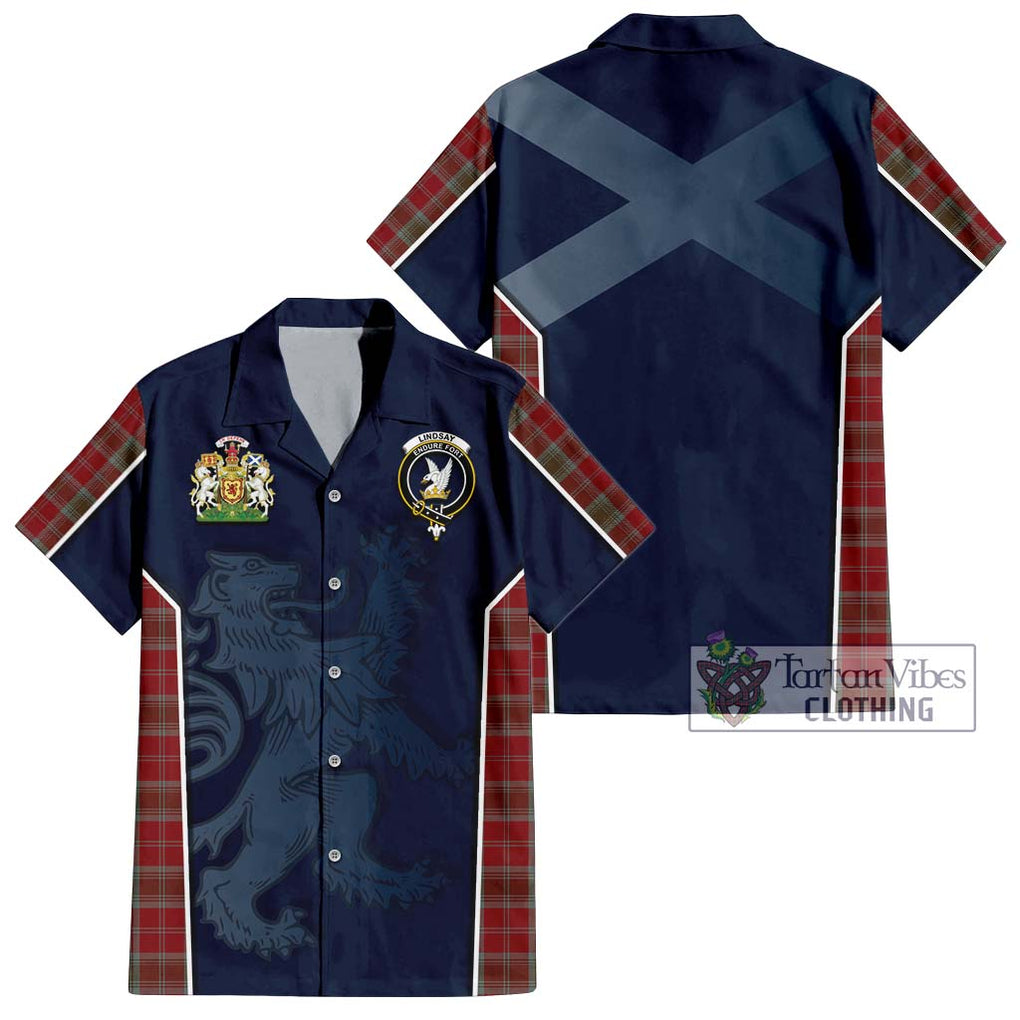 Lindsay Weathered Tartan Short Sleeve Button Shirt with Family Crest and Lion Rampant Vibes Sport Style Kid - Tartan Vibes Clothing