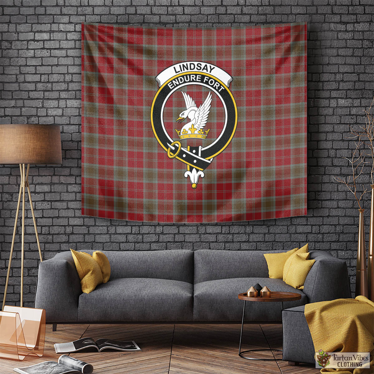 Tartan Vibes Clothing Lindsay Weathered Tartan Tapestry Wall Hanging and Home Decor for Room with Family Crest