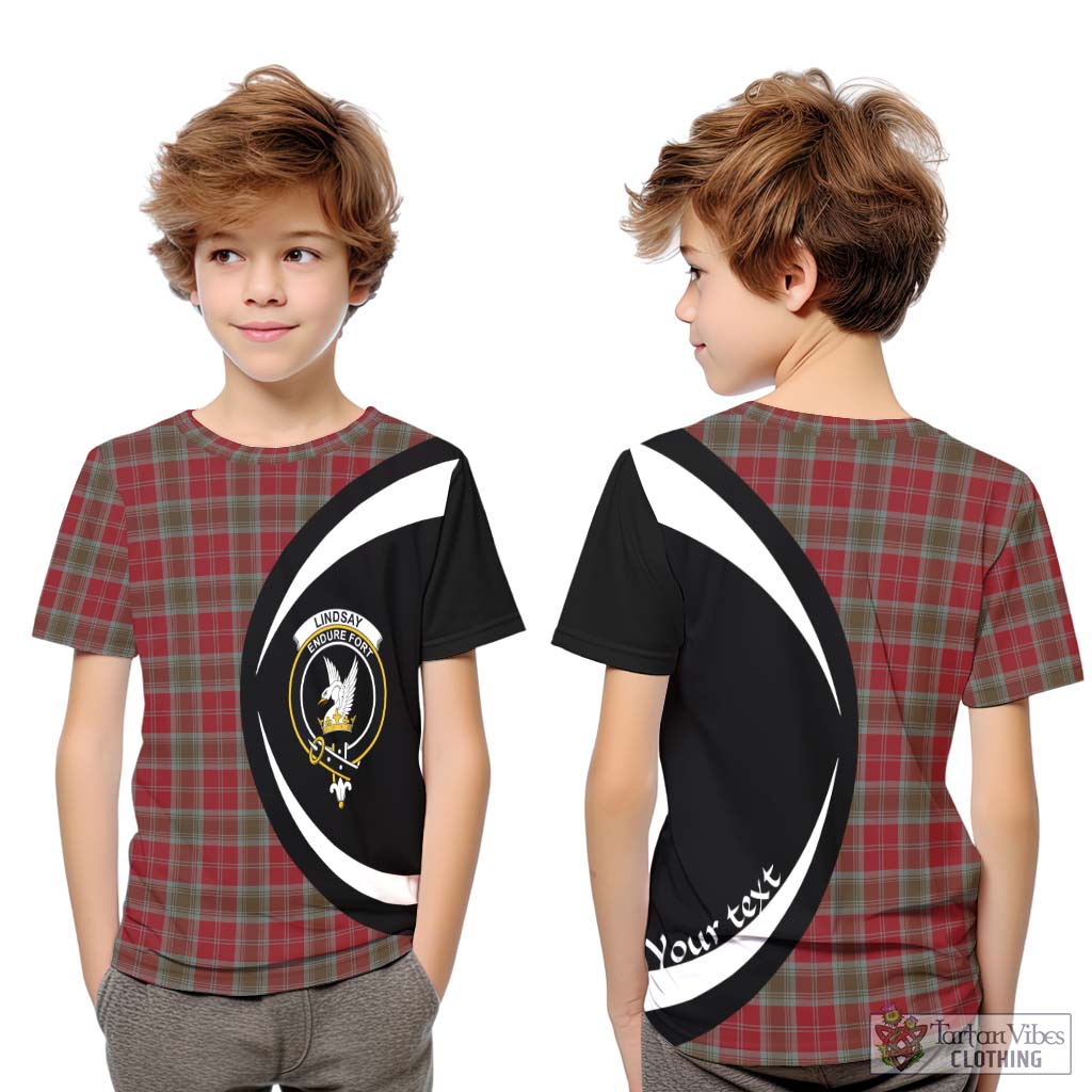Tartan Vibes Clothing Lindsay Weathered Tartan Kid T-Shirt with Family Crest Circle Style
