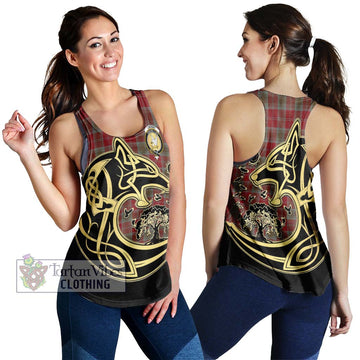 Lindsay Weathered Tartan Women's Racerback Tanks with Family Crest Celtic Wolf Style