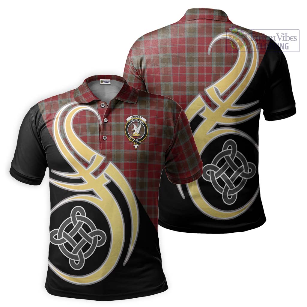 Tartan Vibes Clothing Lindsay Weathered Tartan Polo Shirt with Family Crest and Celtic Symbol Style
