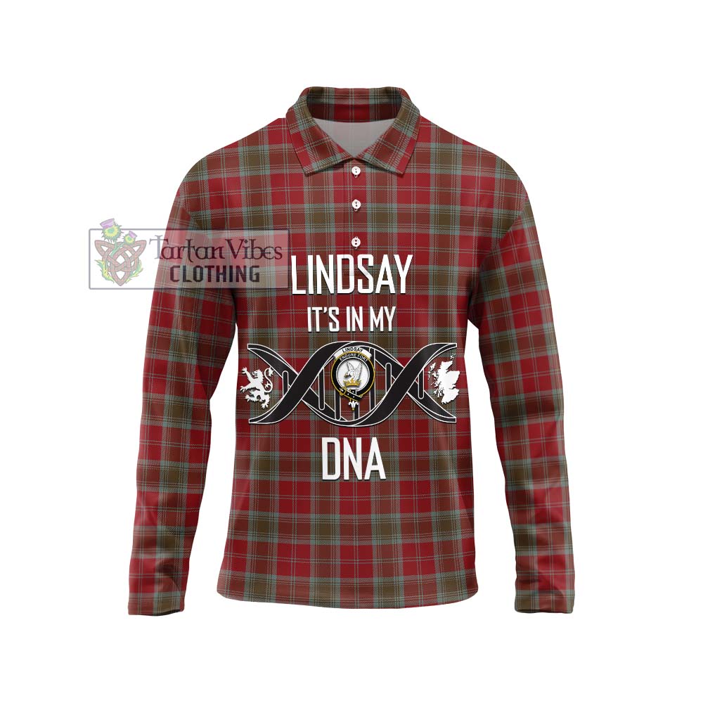 Lindsay Weathered Tartan Long Sleeve Polo Shirt with Family Crest DNA In Me Style Unisex - Tartanvibesclothing Shop