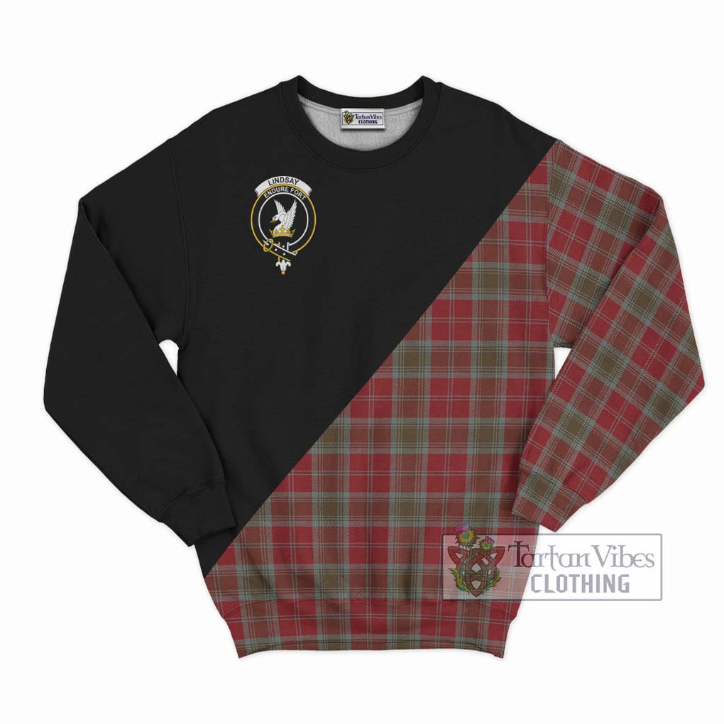 Lindsay Weathered Tartan Sweatshirt with Family Crest and Military Logo Style - Tartanvibesclothing Shop