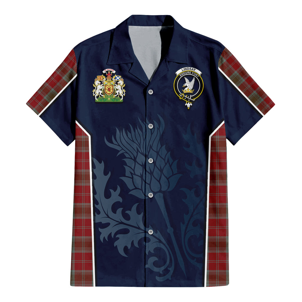 Tartan Vibes Clothing Lindsay Weathered Tartan Short Sleeve Button Up Shirt with Family Crest and Scottish Thistle Vibes Sport Style