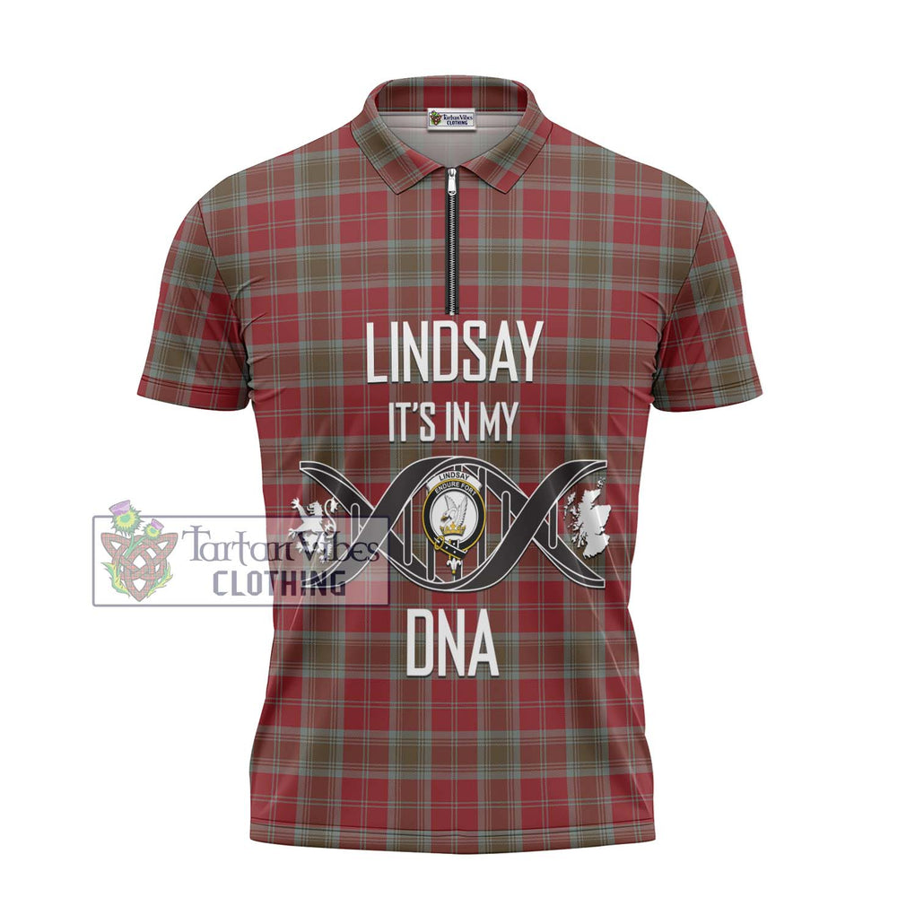 Lindsay Weathered Tartan Zipper Polo Shirt with Family Crest DNA In Me Style - Tartanvibesclothing Shop