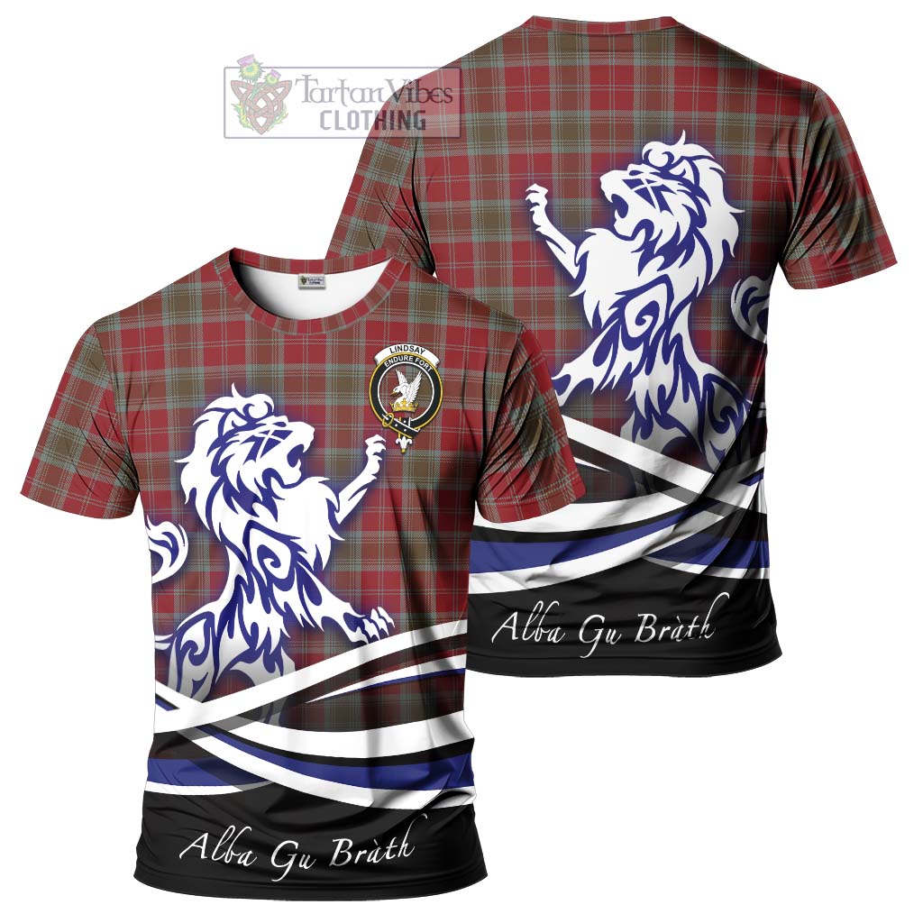 Tartan Vibes Clothing Lindsay Weathered Tartan Cotton T-shirt with Alba Gu Brath Regal Lion Emblem