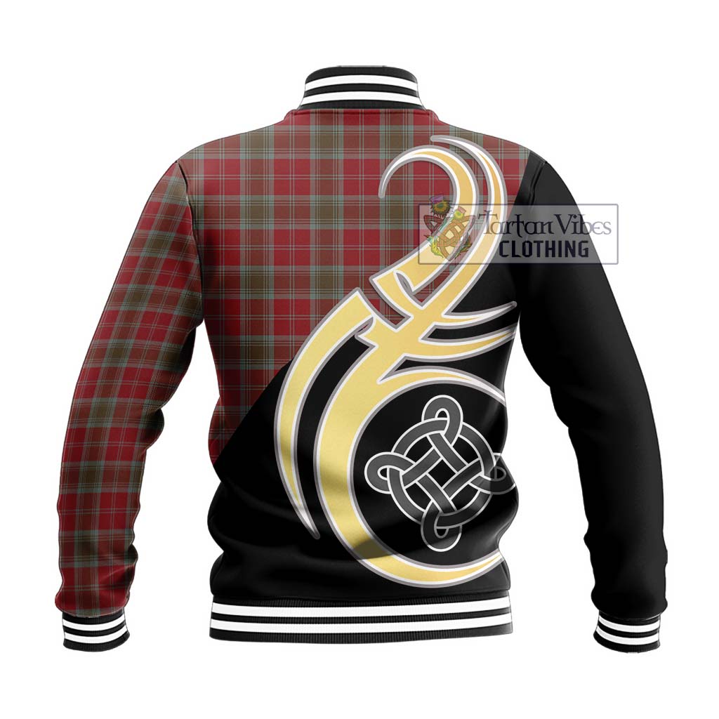 Tartan Vibes Clothing Lindsay Weathered Tartan Baseball Jacket with Family Crest and Celtic Symbol Style