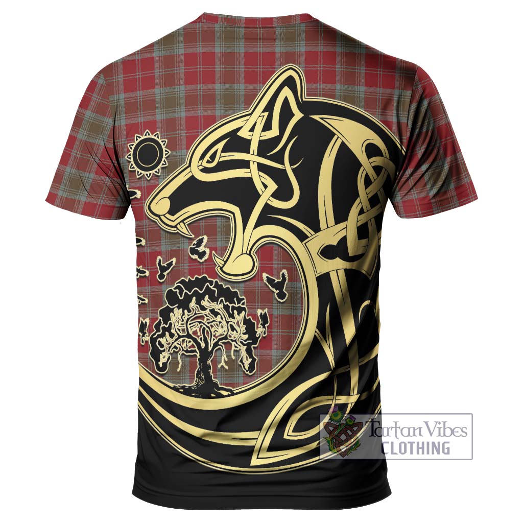 Tartan Vibes Clothing Lindsay Weathered Tartan T-Shirt with Family Crest Celtic Wolf Style