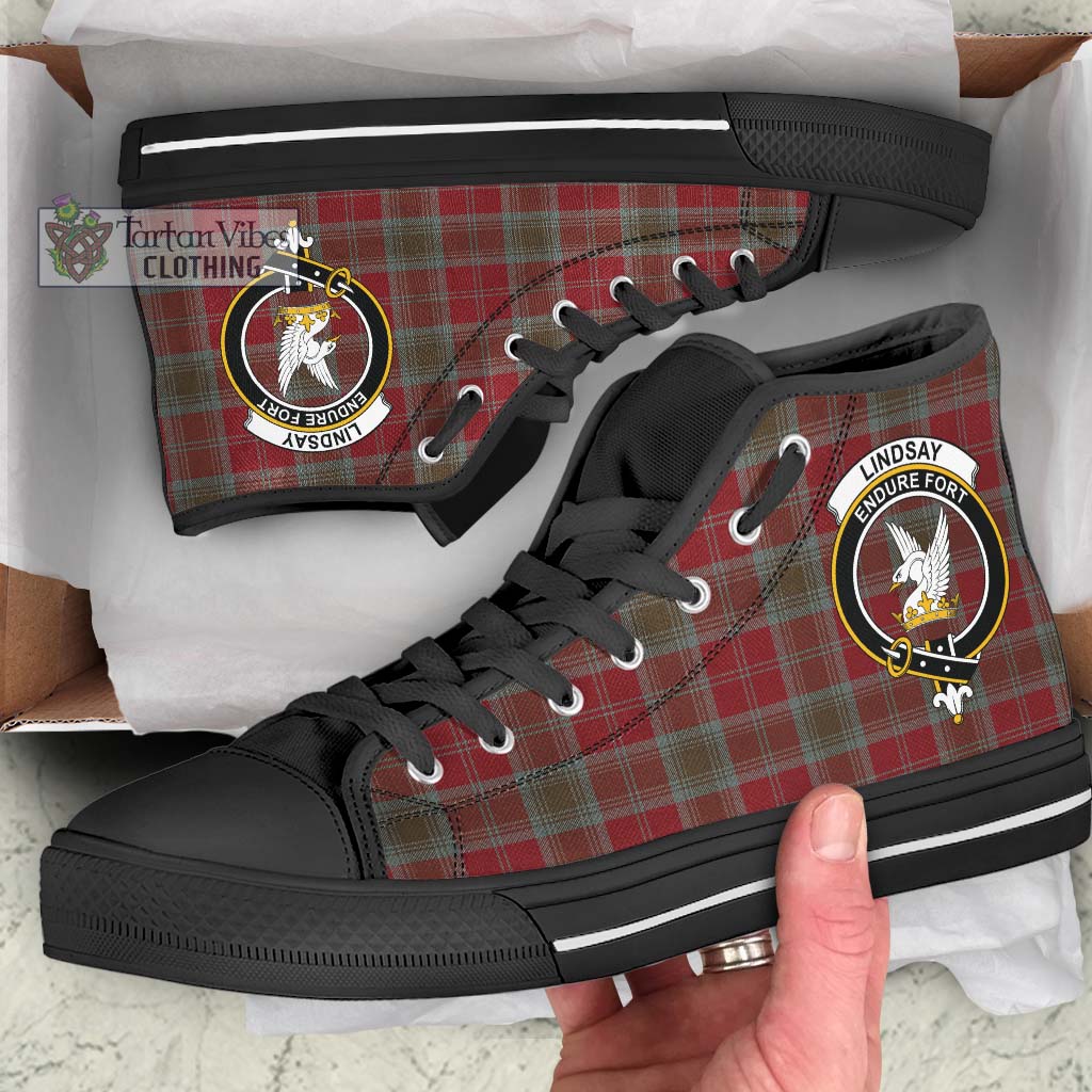 Tartan Vibes Clothing Lindsay Weathered Tartan High Top Shoes with Family Crest