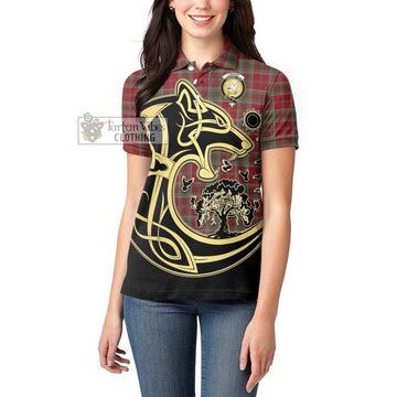 Lindsay Weathered Tartan Women's Polo Shirt with Family Crest Celtic Wolf Style