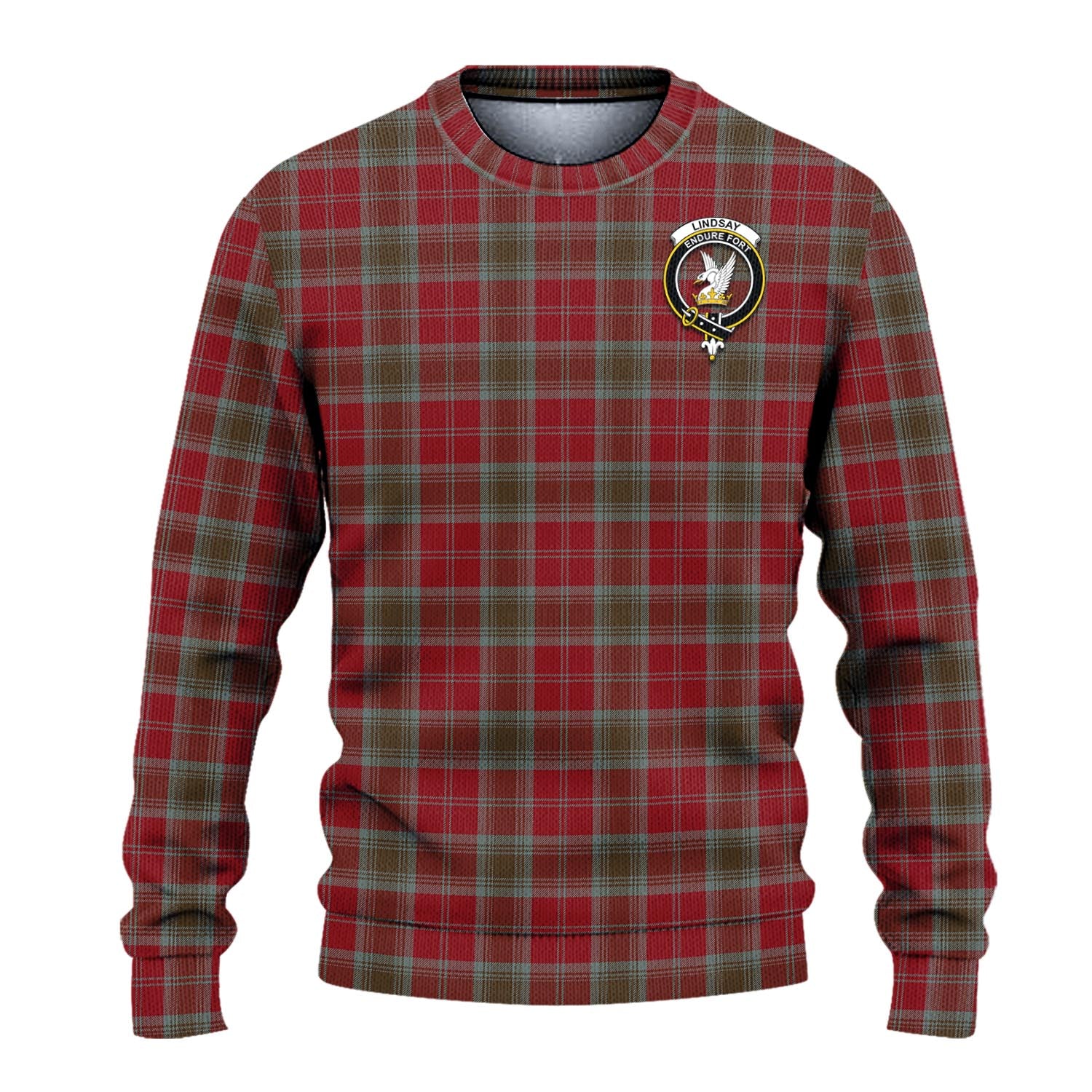 Lindsay Weathered Tartan Knitted Sweater with Family Crest - Tartanvibesclothing