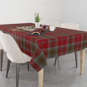 Lindsay Weathered Tartan Tablecloth with Clan Crest and the Golden Sword of Courageous Legacy