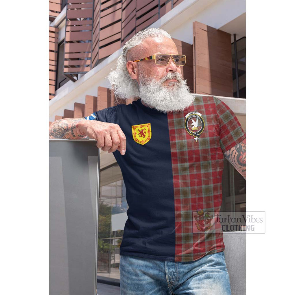 Tartan Vibes Clothing Lindsay Weathered Tartan Cotton T-shirt with Scottish Lion Royal Arm Half Style