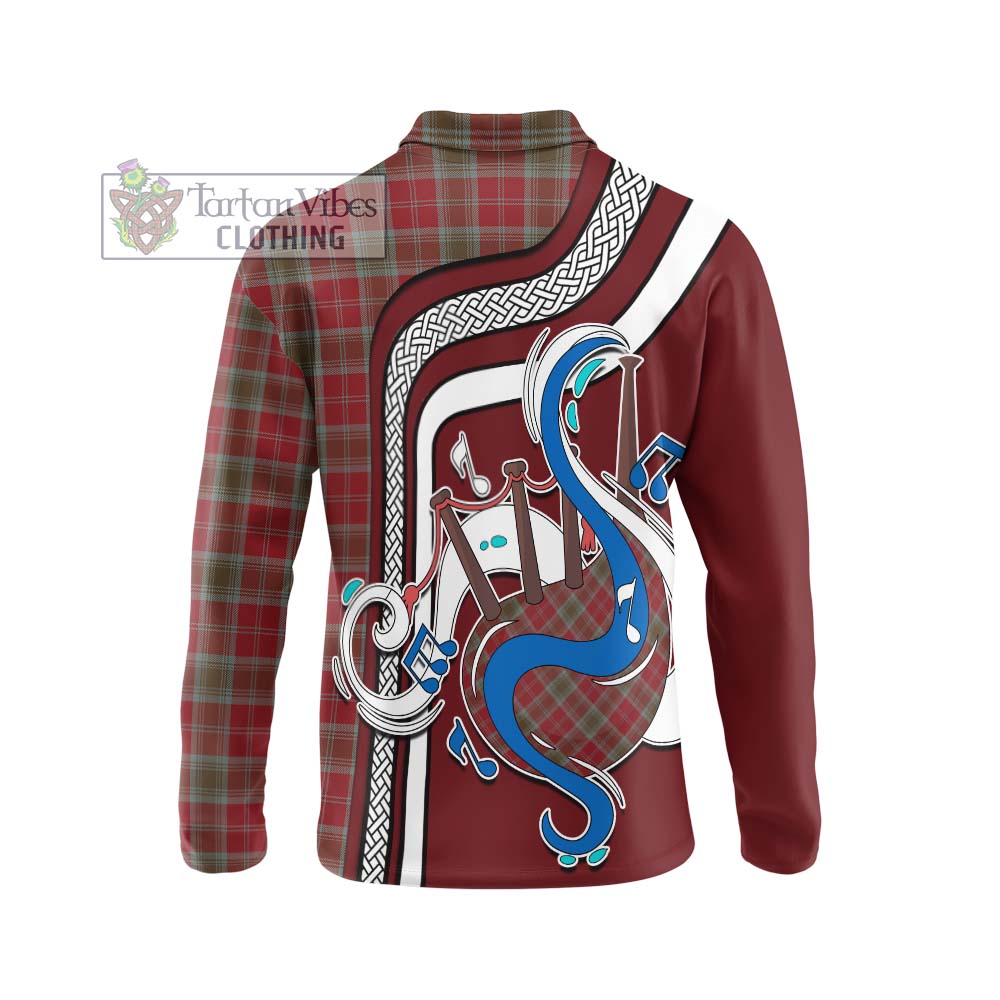 Tartan Vibes Clothing Lindsay Weathered Tartan Long Sleeve Polo Shirt with Epic Bagpipe Style