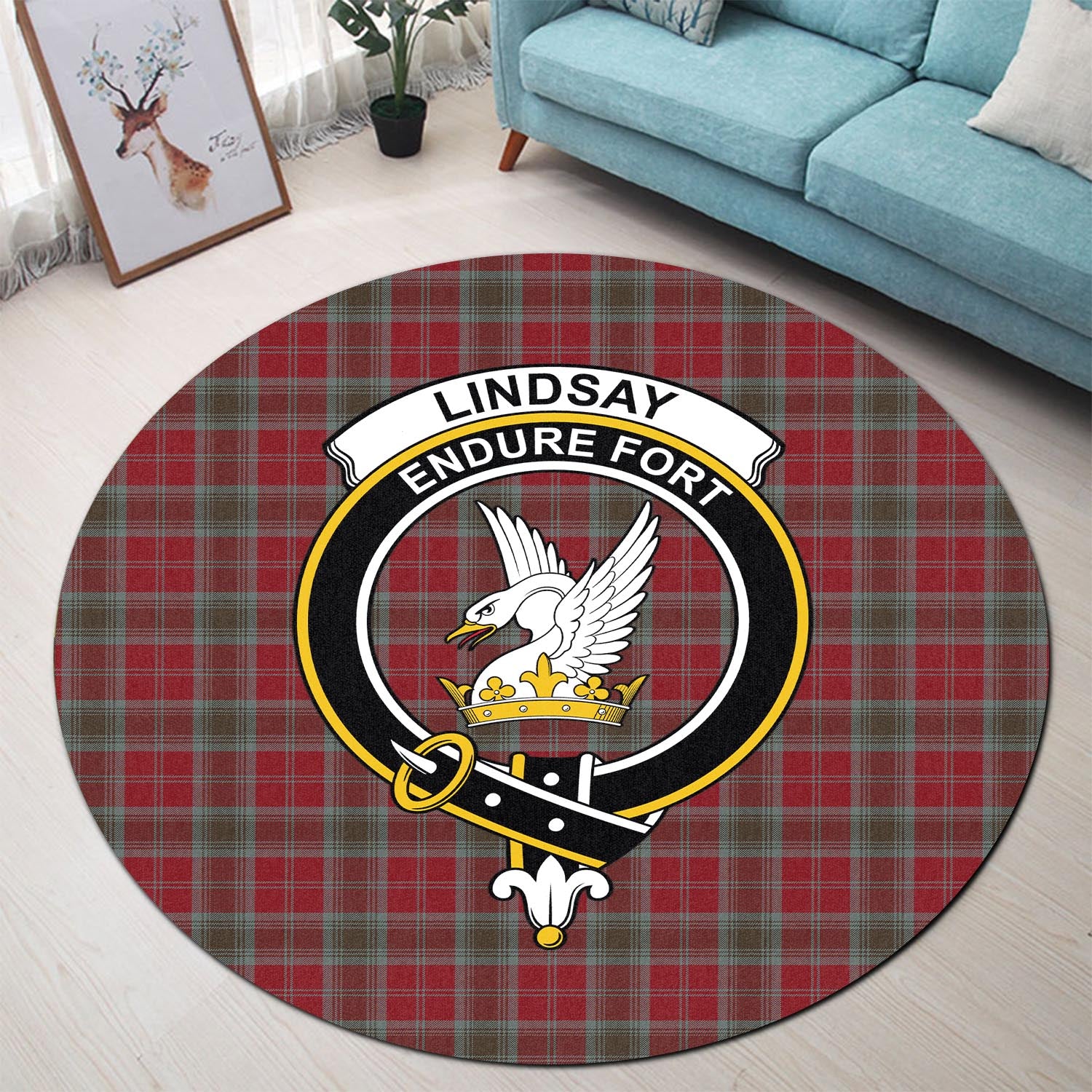 lindsay-weathered-tartan-round-rug-with-family-crest