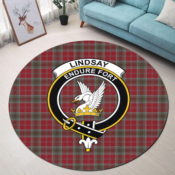 Lindsay Weathered Tartan Round Rug with Family Crest