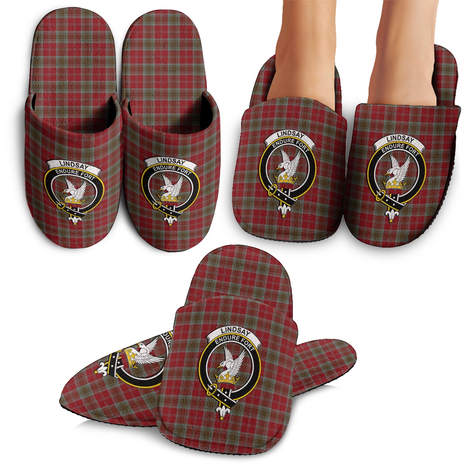 Lindsay Weathered Tartan Home Slippers with Family Crest - Tartanvibesclothing