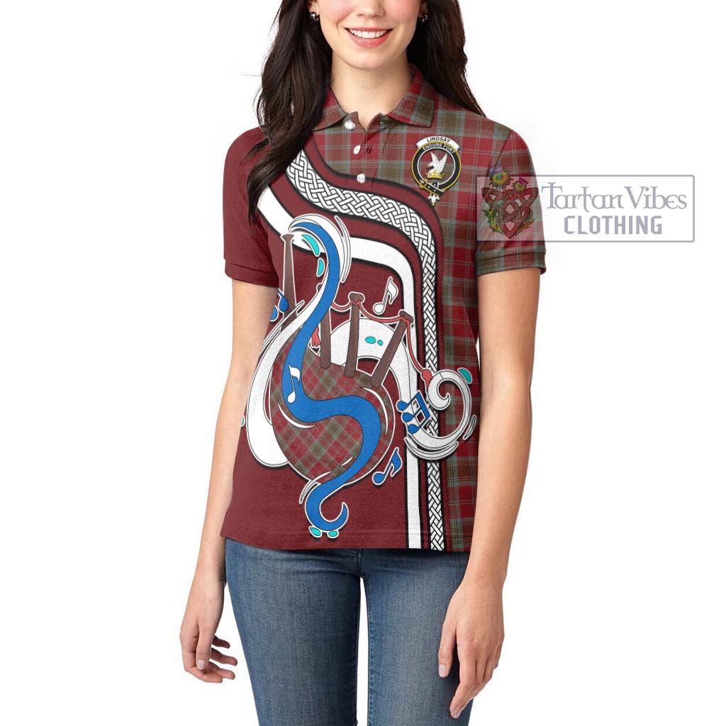 Tartan Vibes Clothing Lindsay Weathered Tartan Women's Polo Shirt with Epic Bagpipe Style