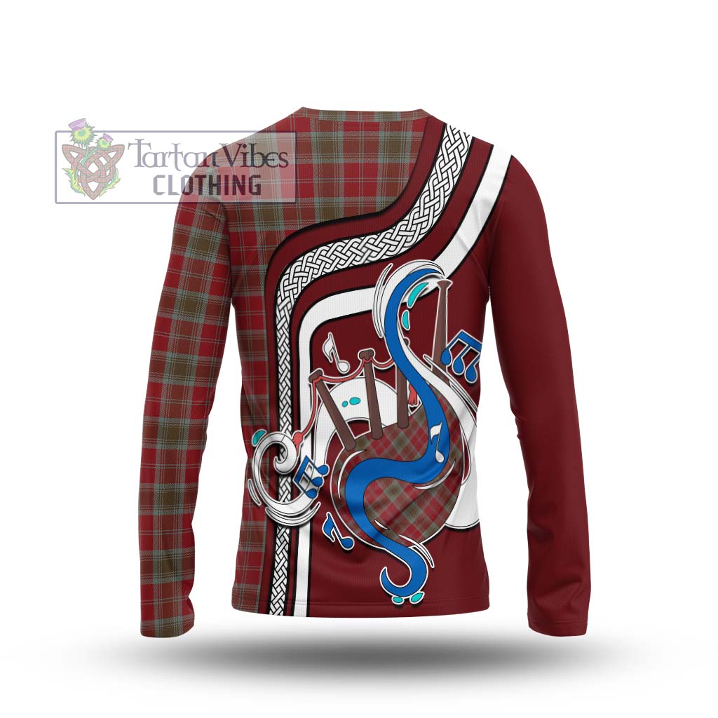 Tartan Vibes Clothing Lindsay Weathered Tartan Long Sleeve T-Shirt with Epic Bagpipe Style