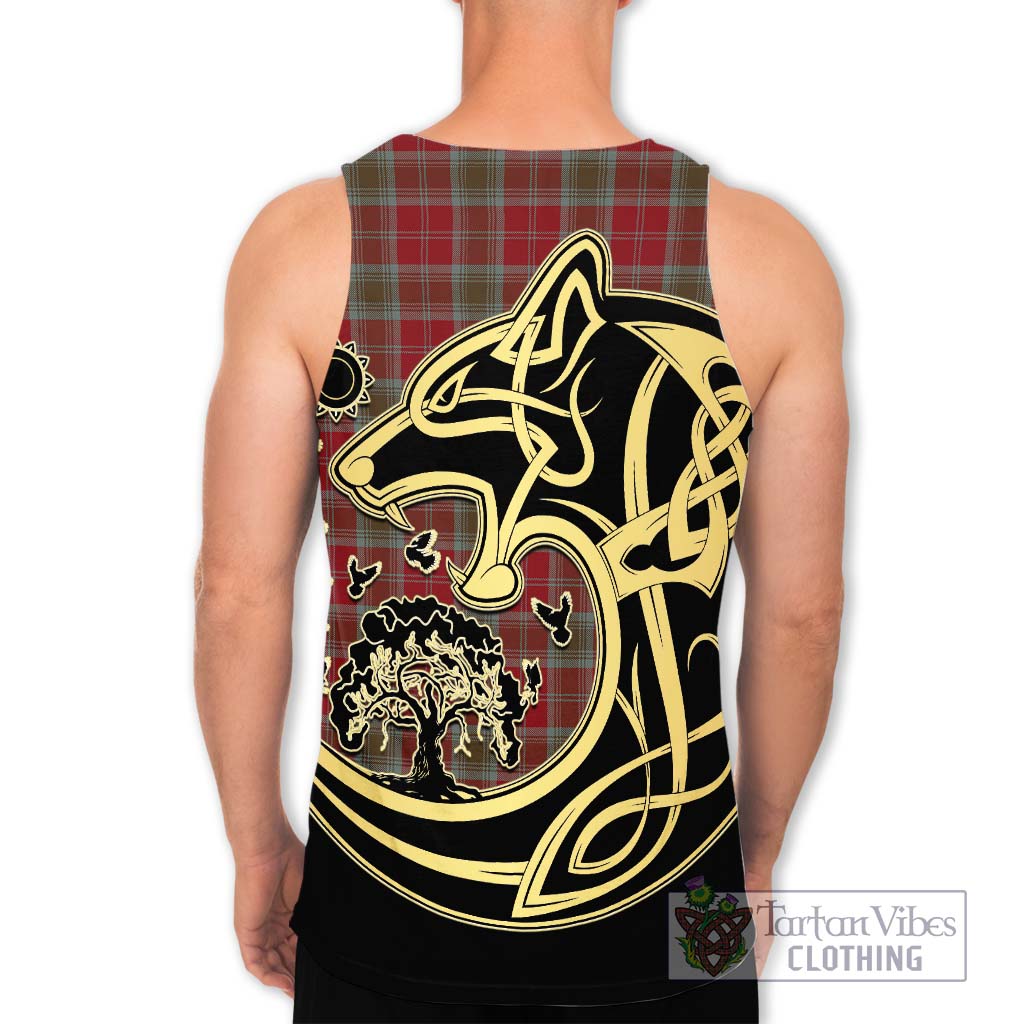 Tartan Vibes Clothing Lindsay Weathered Tartan Men's Tank Top with Family Crest Celtic Wolf Style