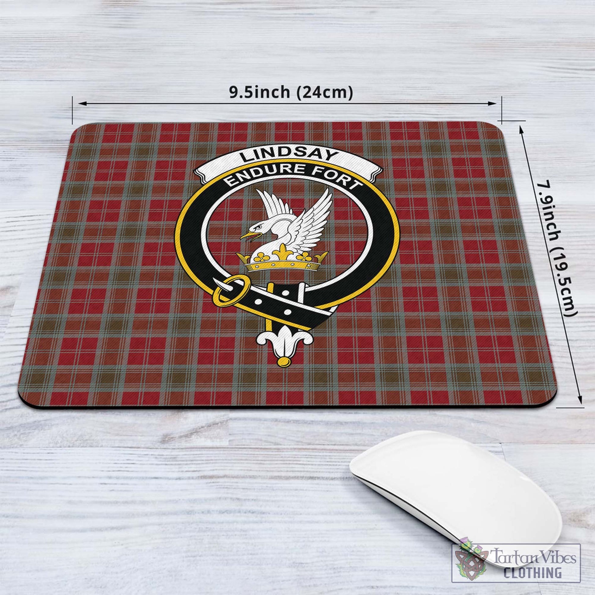 Tartan Vibes Clothing Lindsay Weathered Tartan Mouse Pad with Family Crest