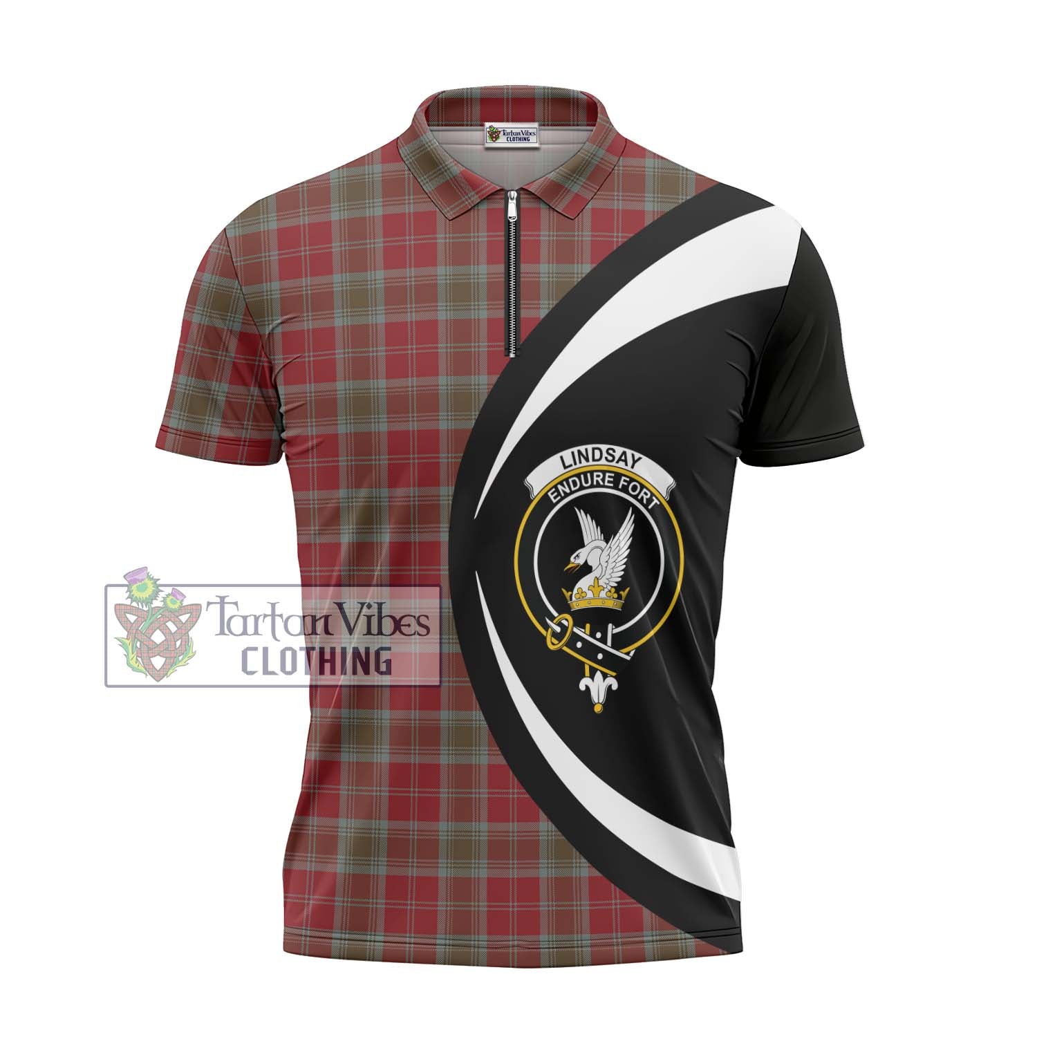 Tartan Vibes Clothing Lindsay Weathered Tartan Zipper Polo Shirt with Family Crest Circle Style