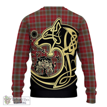 Lindsay Weathered Tartan Ugly Sweater with Family Crest Celtic Wolf Style