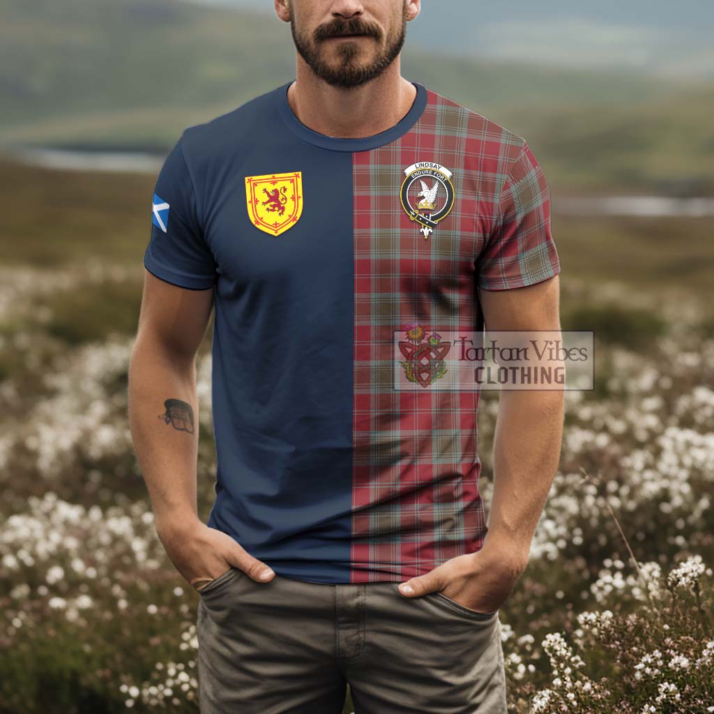 Tartan Vibes Clothing Lindsay Weathered Tartan T-Shirt Alba with Scottish Lion Royal Arm Half Style