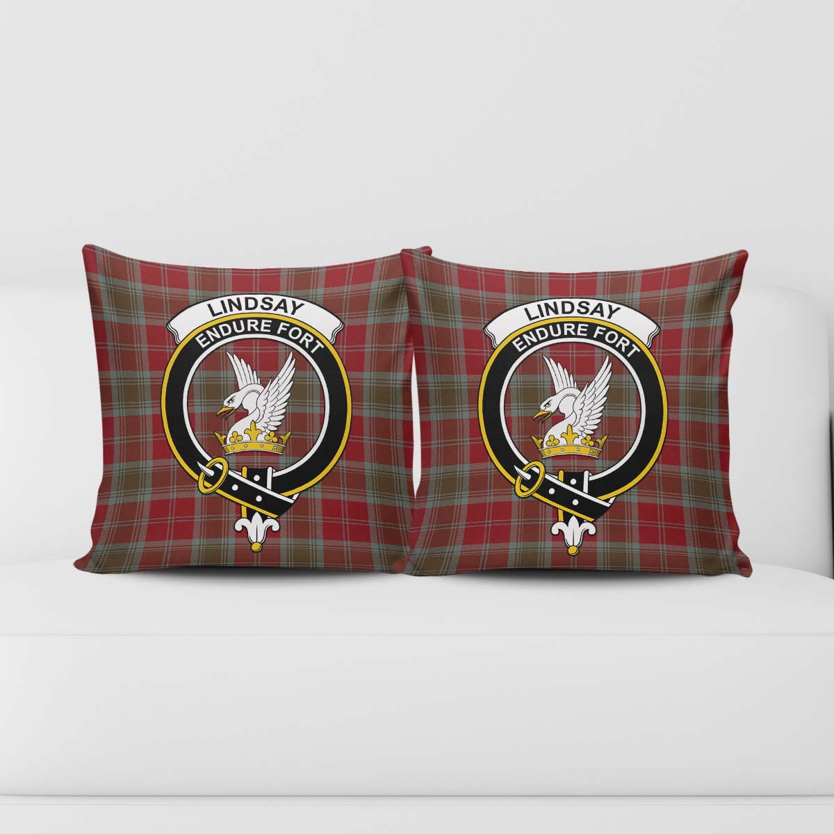 Lindsay Weathered Tartan Pillow Cover with Family Crest - Tartanvibesclothing