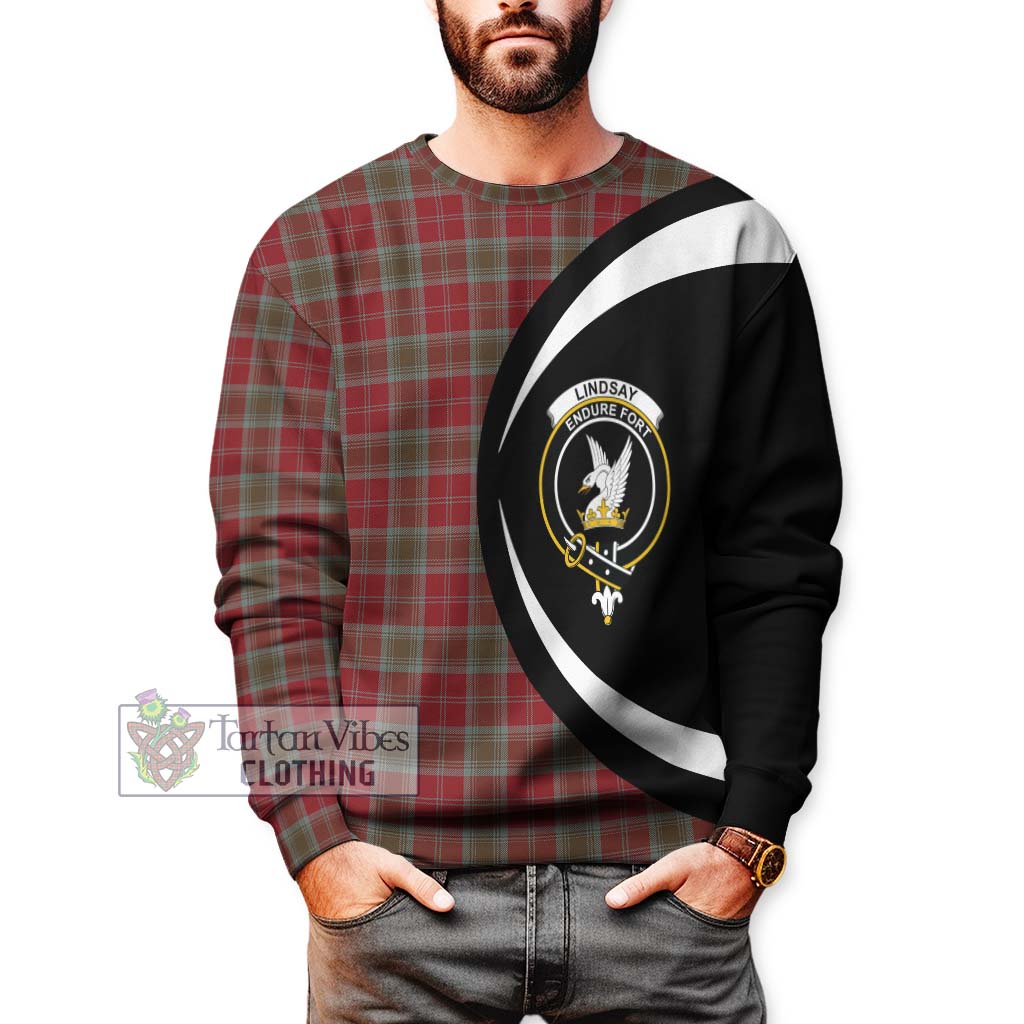 Lindsay Weathered Tartan Sweatshirt with Family Crest Circle Style - Tartan Vibes Clothing