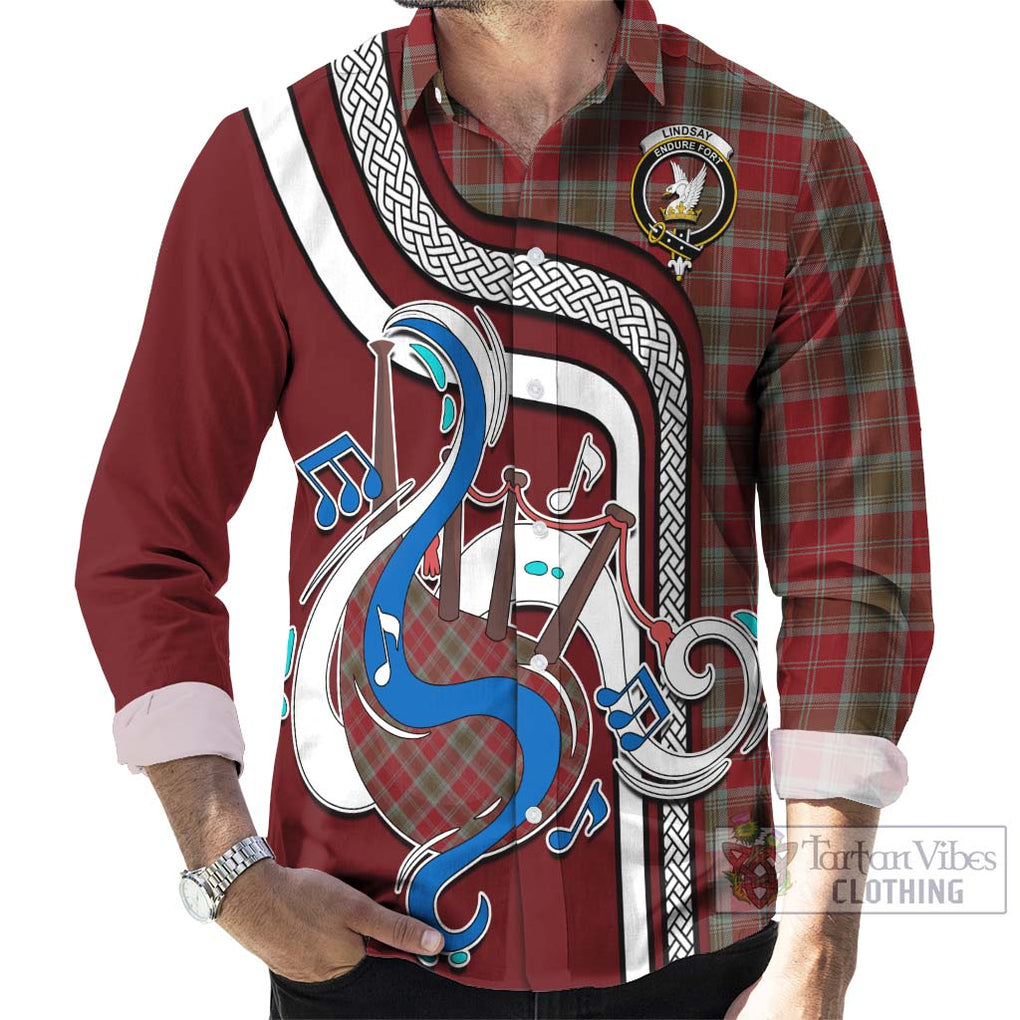 Lindsay Weathered Tartan Long Sleeve Button Shirt with Epic Bagpipe Style - Tartanvibesclothing Shop