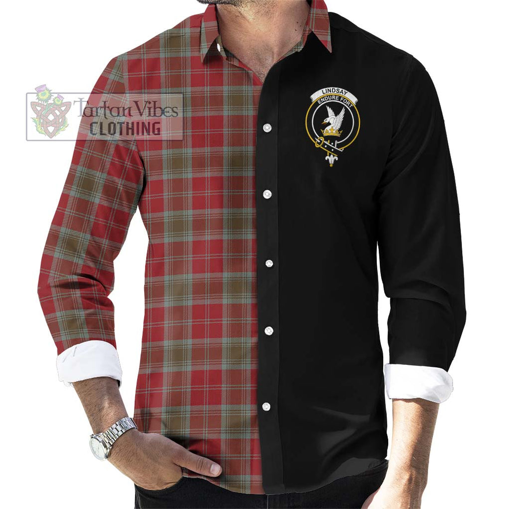 Lindsay Weathered Tartan Long Sleeve Button Shirt with Family Crest and Half Of Me Style - Tartanvibesclothing Shop