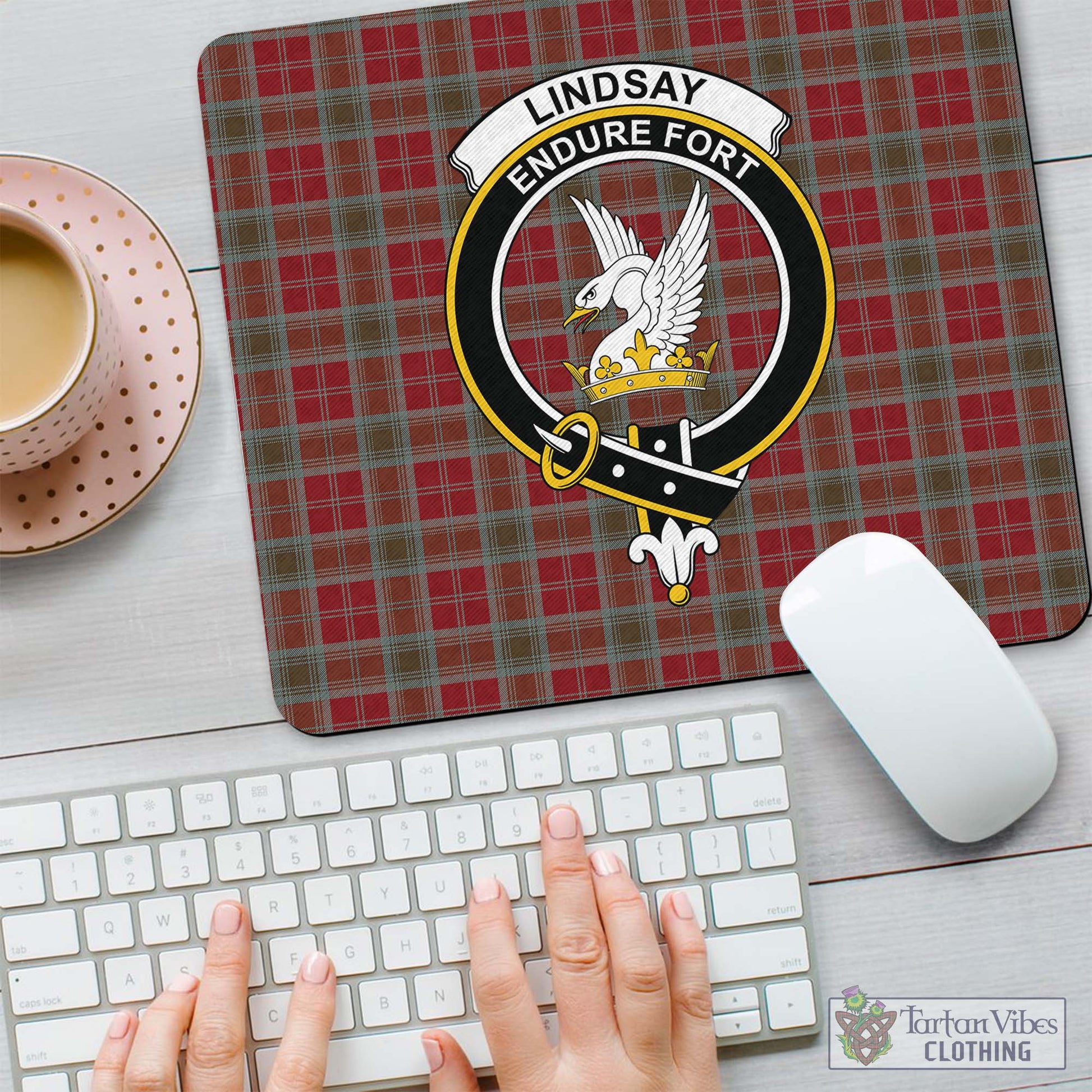 Tartan Vibes Clothing Lindsay Weathered Tartan Mouse Pad with Family Crest