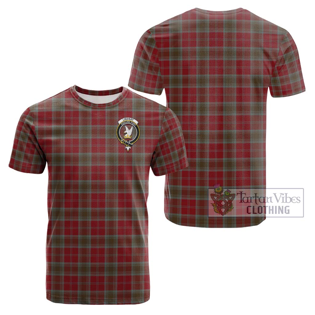Tartan Vibes Clothing Lindsay Weathered Tartan Cotton T-Shirt with Family Crest