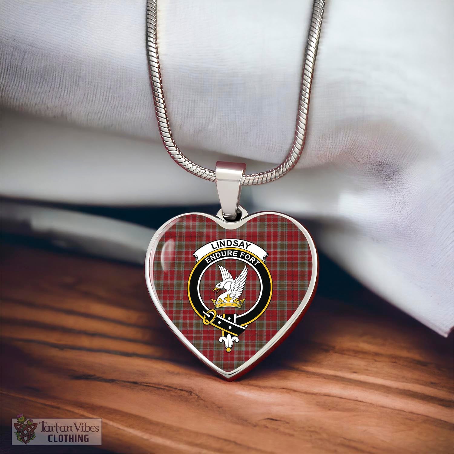 Tartan Vibes Clothing Lindsay Weathered Tartan Heart Necklace with Family Crest