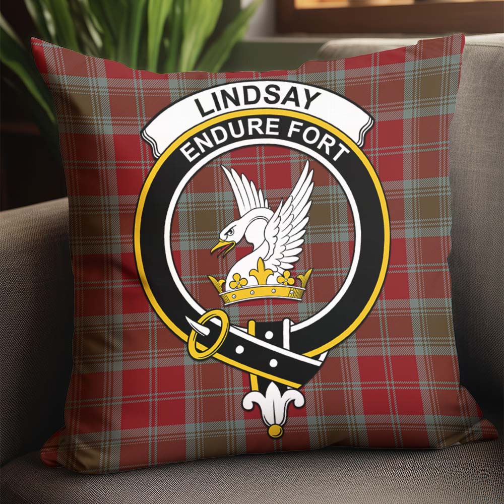 Lindsay Weathered Tartan Pillow Cover with Family Crest - Tartanvibesclothing