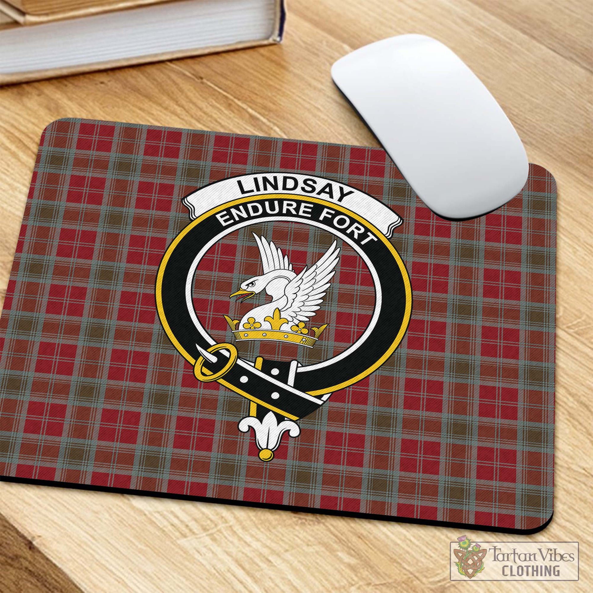 Tartan Vibes Clothing Lindsay Weathered Tartan Mouse Pad with Family Crest